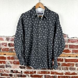 Vintage American Rebel Shirt Size Medium Grey Sexy Pattern Long Sleeve Button Up